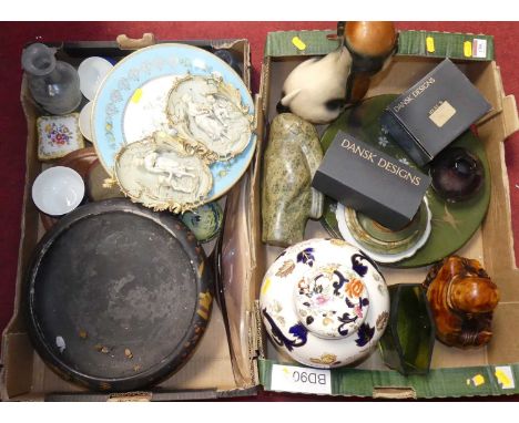 A collection of miscellaneous items, to include Dansk Designs green glass candle holder, h.10cm, in fitted box with Heal's la