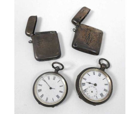 A gent's engine turned silver cased open face pocket watch having keywind movement (a/f) together with one other and two silv