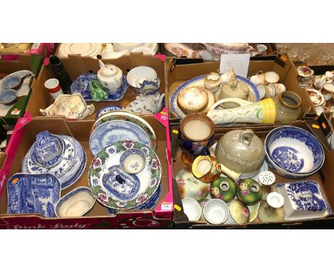 Four boxes of miscellaneous ceramics and pottery to include Royal Doulton blue &amp; white ware, Sylvac, Copeland Spode etc