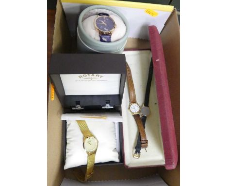 Four various ladies fashion watches to include Raymond Veil and Rotary examples