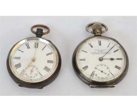 TWO ANTIQUE SILVER POCKET WATCHES One with Swiss hallmark to interior back cover, with gold coloured spade and leaf hands (cr