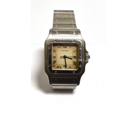 GENTS CARTIER SANTOS GALBEE wristwach, Ref 987901, serial number 09614,  quartz movement, 29mm square stainless steel case, c