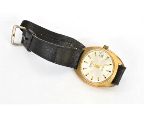 VINTAGE MONTINE SWISS GENTS WATCH 35mm barrel shaped gold plated case, silvered face, gold batons, hands and sweep with lumin