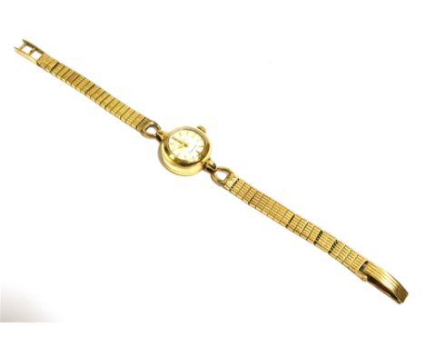LADIES 9CT GOLD OMEGA DRESS WATCH 18.0mm round case, stamped 9.375, champagne coloured dial signed Omega Ladymatic, gold colo