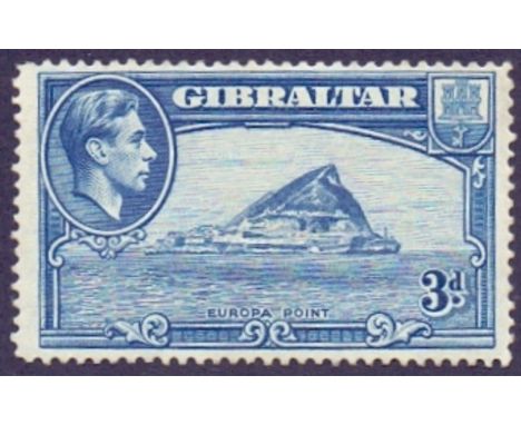STAMPS : GIBRALTAR : 1938-52 3d light blue, perf 14, M/M, SG 125a. Cat £130