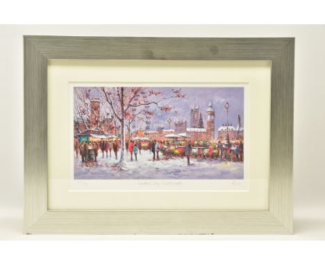 HENDERSON CISZ (BRAZIL 1960) 'WINTER'S DAY WESTMINSTER', Aa limited edition print depicting a market on the South Bank in win
