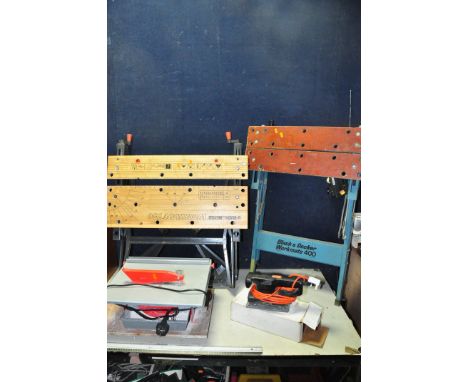 A POWER DEVIL PDW5019 TILE CUTTER with blade, Black and Decker sander (PAT pass and working), Black and Decker 750 workmate a