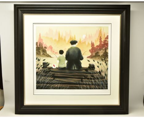MACKENZIE THORPE (BRITISH 1956) 'ALL OUR YESTERDAYS' two figures fishing, signed limited edition print, 81/195 with certifica