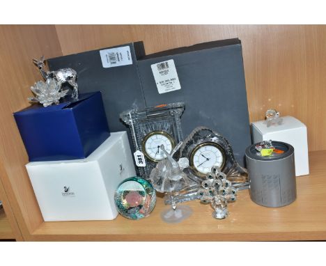 NINE PIECES OF WATERFORD, SWAROVSKI CRYSTAL AND OTHER GLASSWARE, comprising a Caithness 'The Glamis Rose' paperweight, boxed 