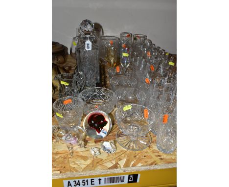 A QUANTITY OF ASSORTED GLASSWARE, including a limited edition Caithness 'Space Rose' paperweight no.593/1000, a Swarovski min