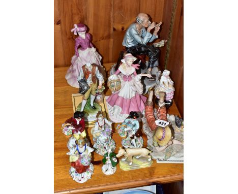 A GROUP OF PORCELAIN ORNAMENTS, comprising a Capo-Di-Monte 'Young Tom' figurine with certificate, a Capo-Di-Monte 'Old Man Th