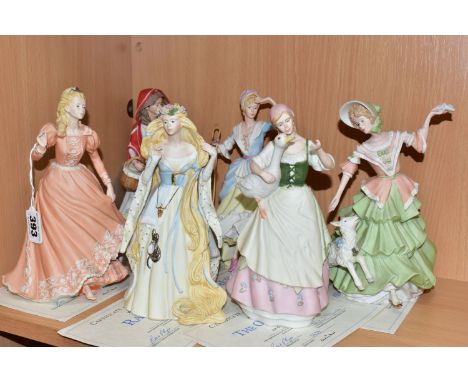 A SET OF SIX WEDGWOOD FOR DANBURY MINT FAIRY STORY / NURSERY RHYME CHARACTERS IN BISQUE PORCELAIN, comprising 'Cinderella', '