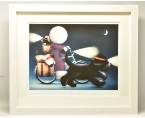 DOUG HYDE (BRITISH 1972) 'SUNDAY RIDERS', a signed limited edition print, depicting a figure on a bike with their pets, 252/3
