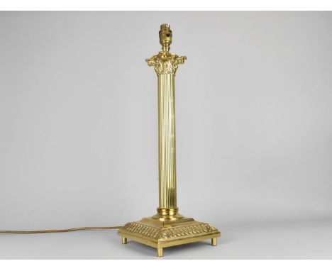 A Modern Brass Table Lamp Base in the Form of a Reeded Corinthian Column, 51cms High 