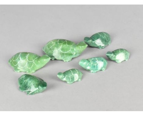A Collection of Seven Jade Effect Carved Studies of Turtles, Largest 7cms Long 