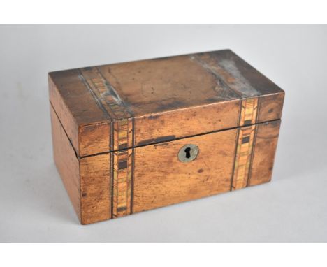 A Late 19th Century Two Division Tea Caddy with Inlaid Banded Decoration, In Need of Restoration, 17.5cms Wide 