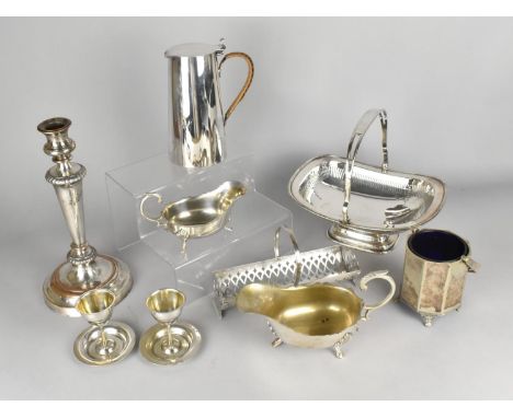 A Collection of Various Silver Plate to Comprise Sheffield Plated Candlestick, Pedestal Basket, Sauce Boat etc 