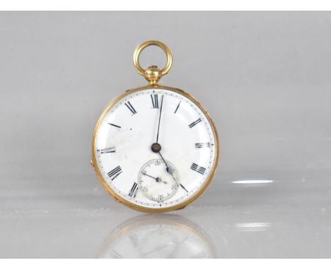 A Marchand Geneve Open Faced Pocket Watch, Enamelled White Face with Roman Numerals and Hour Chapter Ring, Gold Tone Case Sta