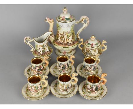 A Capodimonte Coffee Set Decorated in Relief with Classical Scenes and Stylised Spout and Handles to Comprise Coffee Pot, Mil