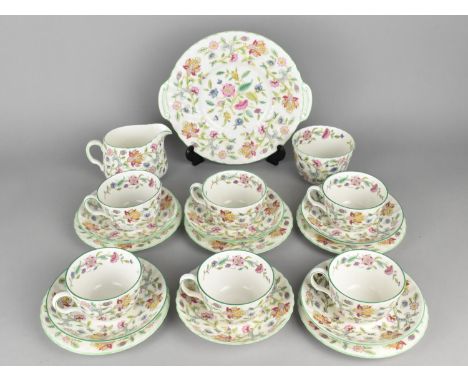 A Minton Haddon Hall Tea Set to Comprise Six Cups, Six Saucers, Five Side Plates, Cake Plate, Milk Jug and Sugar Bowl 