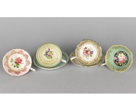 A Paragon Cabinet Cup and Saucer Decorated with Fruit and Flowers Having Inset Teal and Gilt Detailing Together with Three Fu