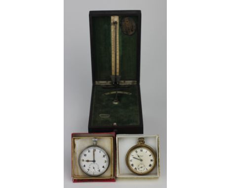 A military issue plated pocket watch,with subsidiary seconds, the verso stamped with a military arrow, G.S.T.P and Q18102, a 