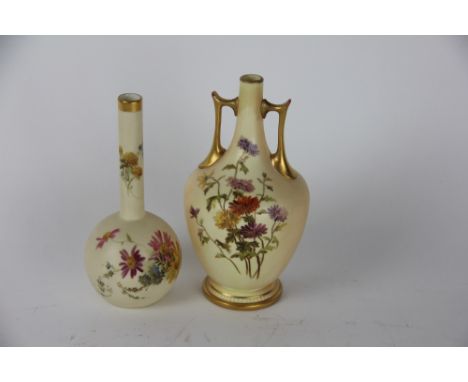 A Royal Worcester blush ivory two handled vase, shape number 850, puce printed mark, 18.5cm high (restored) and a Royal Worce