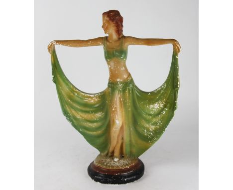 An Art Deco painted plaster figure of a dancer, a pair of Chinese vases and covers (damaged), a Doulton Willow pattern wash j