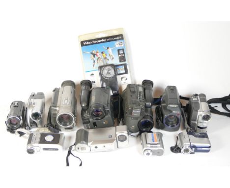 Thirteen video camcorders to include a Sony DCR-DVD105E, a Panasonic NV D511B, a Sony CCD TR707E and a Polaroid CAA-03040s 