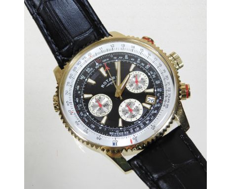 A Rotary gentleman's steel cased wristwatch, on a black leather strap, in original box