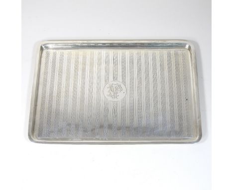 An Art Deco silver tray, of rectangular shape, with engine turned decoration, Birmingham 1922, 29cm wide, 478g
