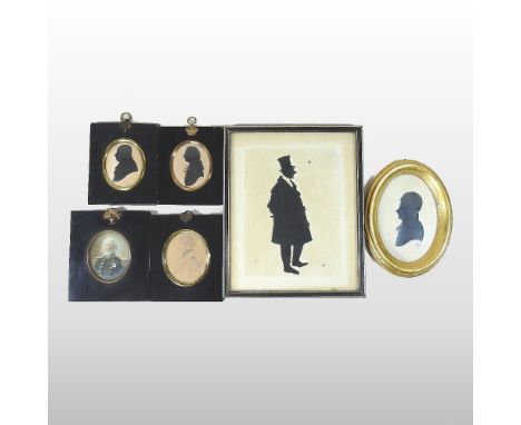 English School, (19th century), a miniature portrait of a gentleman, pencil and crayon on paper, 8 x 7cm, together with a col