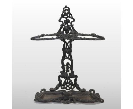 A Victorian black painted cast iron stick stand, stamped Kenrick, 75cm