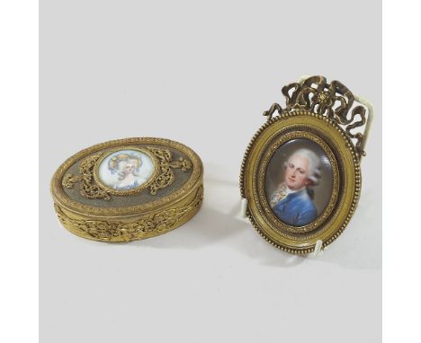 Continental School, (20th century), portrait miniature of an 18th century gentleman, on porcelain, 6 x 5cm, in an ornate bras