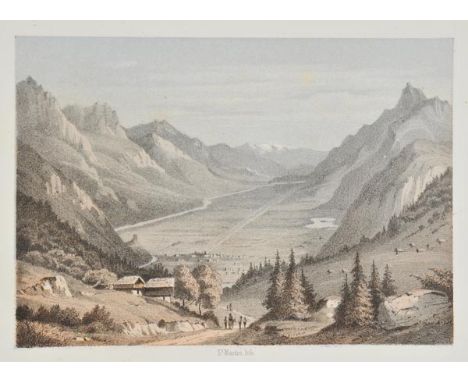 Switzerland. Souvenir de Chamonix, [so titled to cover], circa 1840s,  20 tinted lithographed views (including one double-pag