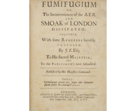 Evelyn (John). Fumifugium: or The Inconvenience of the Aer, and Smoak of London Dissipated. Together with some Remedies Humbl