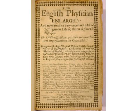 Culpeper (Nicholas). The English Physitian Enlarged: And now made a very necessary part of the Physitians Library that will C