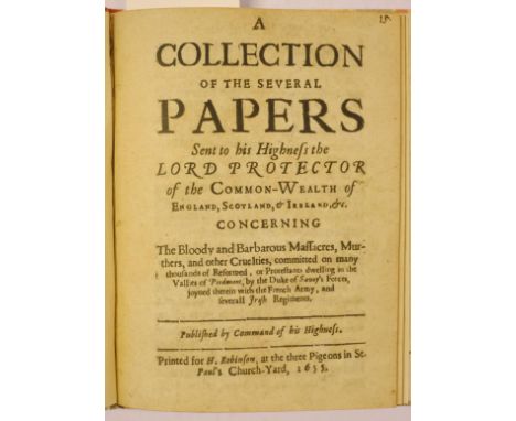 [Stoppa, Giovanni Battista]. A Collection of the Several Papers sent to his Highness the Lord Protector of the Common-Wealth 