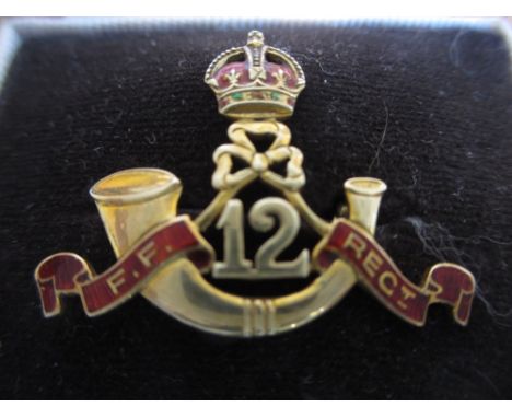 14ct Gold and enamel F.F. Regiment brooch in original case
