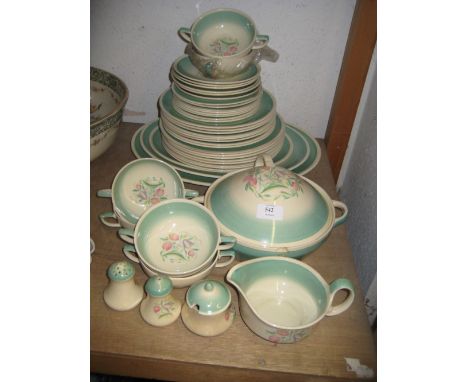 1930's Susie Cooper part dinner service with floral sprig decoration (some damages)