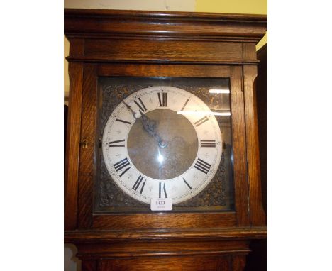 Early 20th Century oak longcase clock with three train weight driven movement