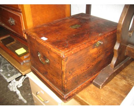 Small 19th Century stained pine trunk with hinged cover