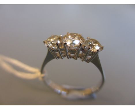 18ct White gold three stone diamond ring, approximately 1.20ct