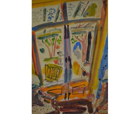 George Hooper, watercolour, view of a garden through French windows, signed and dated '61, 29ins x 20ins, framed