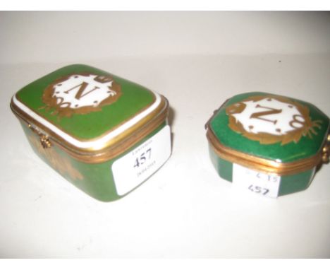 Limoges type trinket box decorated with Napoleonic emblem together with another similar (damaged)