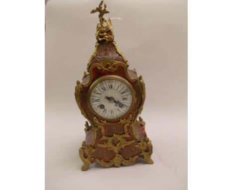 Late 19th / early 20th Century French buhl work and tortoiseshell mantel clock having gilt metal mounts with circular enamel 