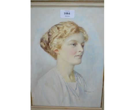 Fred Appleyard, signed watercolour, head and shoulder portrait of a young lady, 12.5ins x 9ins