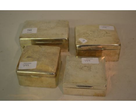 Group of four 20th Century silver plain and engine turned decorated cigarette boxes