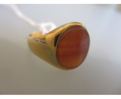 Cornelian set signet ring stamped 18