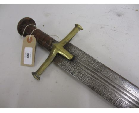 Sudanese sword with brass hilt, leather grip and scabbard